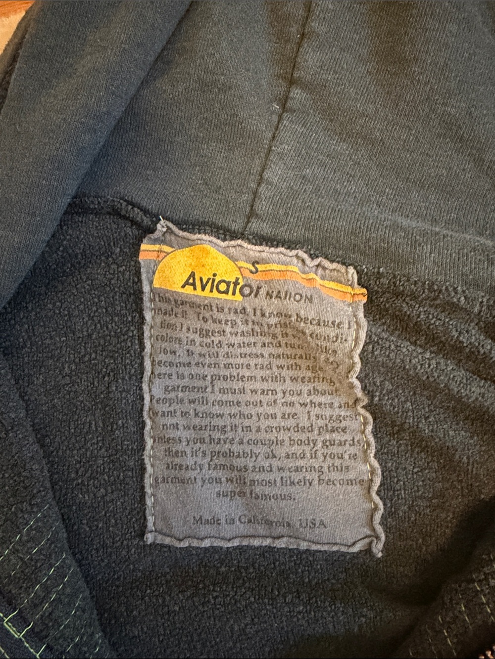Aviator Nation Navy Hoodie with Yellow and Orange Logo Patch - Picture 2 of 3